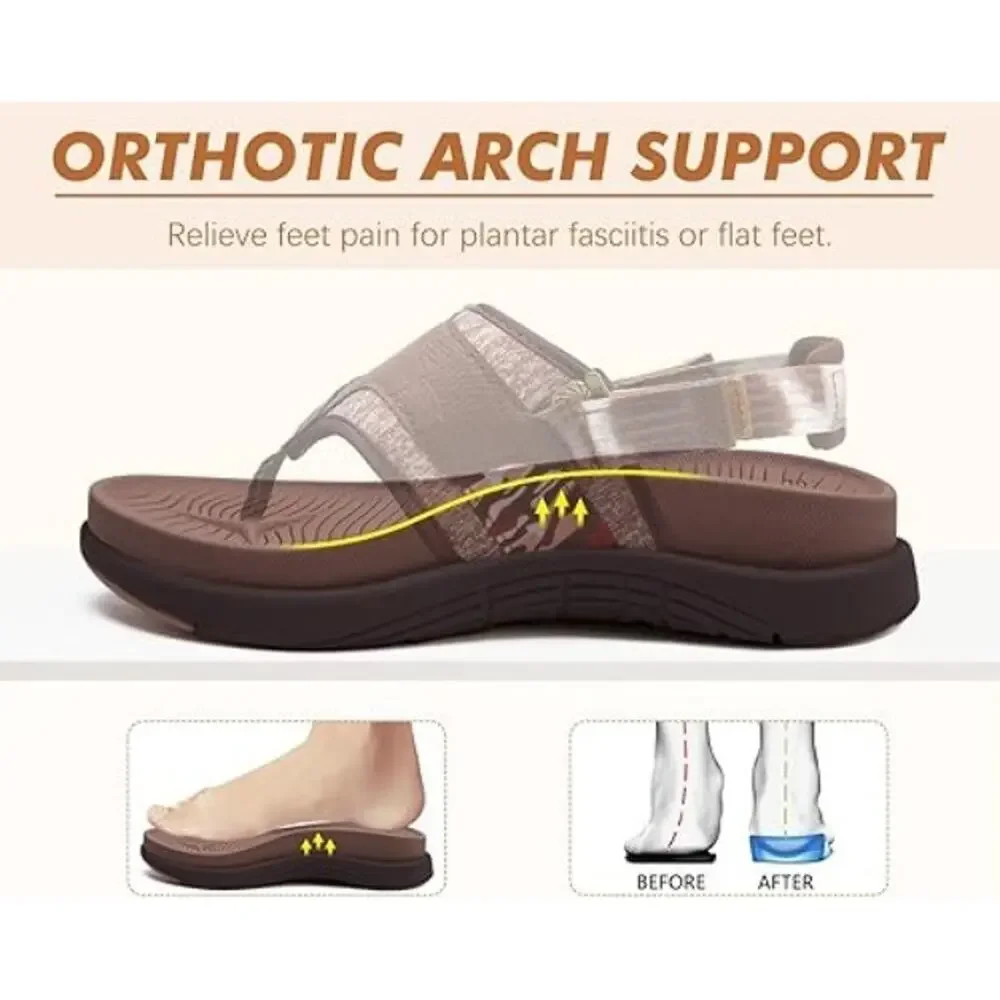 COFACE Flip Flops Sandals Adjustable Comfort Arch Support Womens Size 8.5 Brown